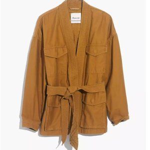 Madewell XL Kimono Military Jacket Brown Belted G7297 Pockets Cotton